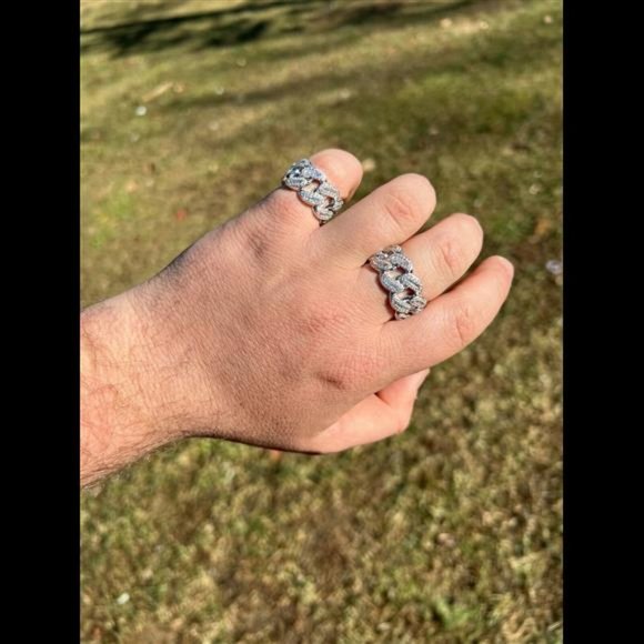 Miami Cuban RING Real Solid 925 Silver Band Pinky Hip Hop Iced Baguette Diamond